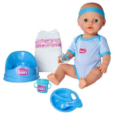 Papusa Simba New Born Baby, Baby Doll 43 cm cu accesorii albastru - 1