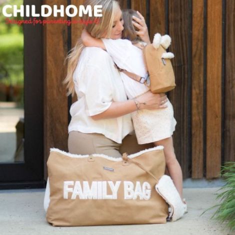 Geanta Childhome Family Bag, aspect piele intoarsa Bej