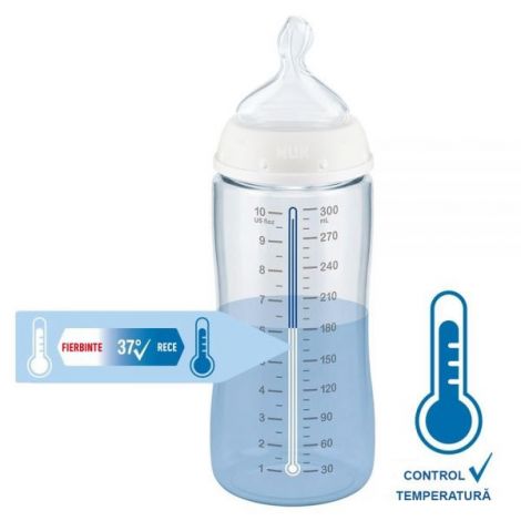 Biberon Nuk First Choice PP 300 ml Control Temperatura Tetina Silicon M 6-18 luni Mickey Rosu - 1