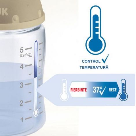 Biberon Nuk Nature Sense Sticla 120 ml Control Temperatura Tetina Silicon S 0-6 luni Alb - 1