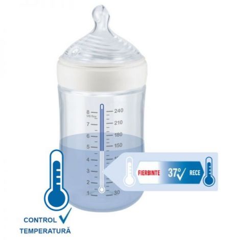 Biberon Nuk First Choice Sticla 240 ml Control Temperatura Tetina Silicon M 0-6 luni Bleu - 1