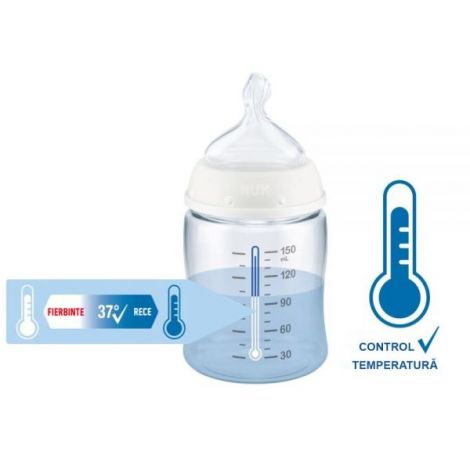 Biberon Nuk First Choice PP 150 ml Control Temperatura Tetina Silicon M 0-6 luni Girafa - 1