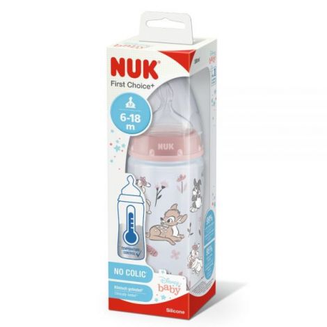 Biberon Nuk First Choice PP 300 ml, Control Temperatura, Tetina Silicon M, 6-18 luni, Disney Bambi - 1