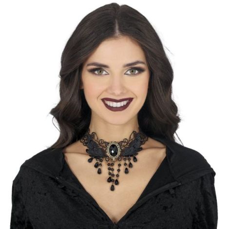 Colier dantela bijuterie neagra - 1 | YEO