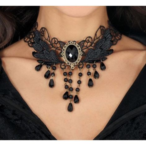 Colier dantela bijuterie neagra - 2 | YEO