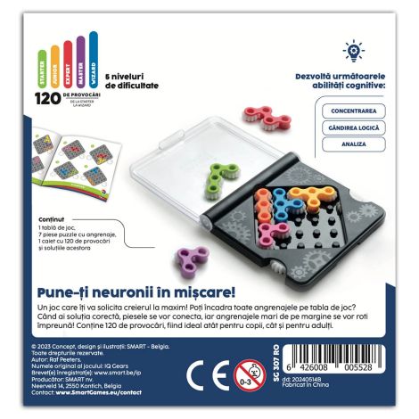 Smart Games - IQ Gears, joc de logica cu 120 de provocari, 7+ ani, editie lb. Romana - imagine 3