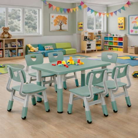 Scaun alb - turcoaz inchis din plastic pentru gradinita, reglabil mas 1-2 - imagine 3