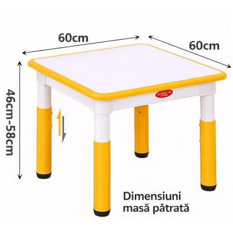 Masa alb-portocaliu patrata din plastic reglabila mas 1-3 pentru gradinita - imagine 2