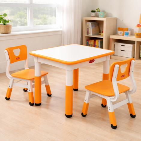 Masa alb-portocaliu patrata din plastic reglabila mas 1-3 pentru gradinita - imagine 5