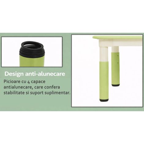 Masa alb-verde patrata din plastic reglabila mas 1-3 pentru gradinita - imagine 2