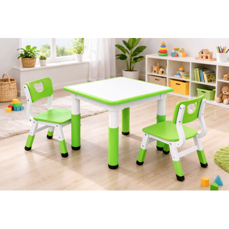 Masa alb-verde patrata din plastic reglabila mas 1-3 pentru gradinita - imagine 4