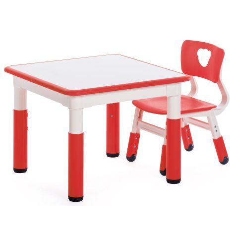 Masa alb-rosu patrata din plastic reglabila mas 1-3 pentru gradinita - imagine 2