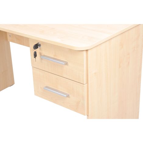 Birou catedra 120x60x76 cm, colturi rotunjite, 2 sertare laterale, unul cu incuietoare, culoare artar - imagine 3