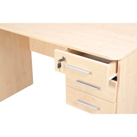 Birou catedra 120x60x76 cm, colturi rotunjite, 3 sertare laterale, unul cu incuietoare, culoare artar - imagine 3