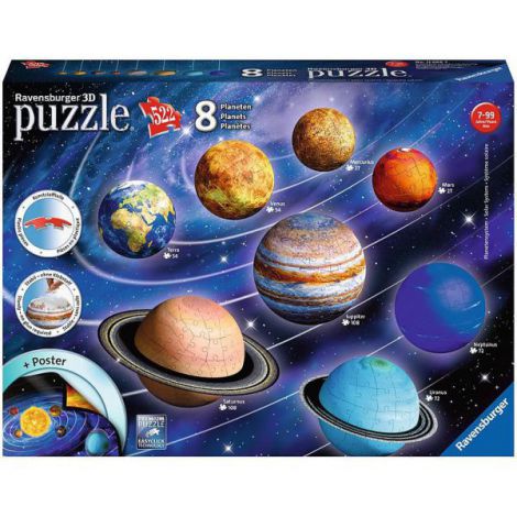 PUZZLE 3D SISTEMUL SOLAR, 27/54/72/108 PIESE ookee.ro