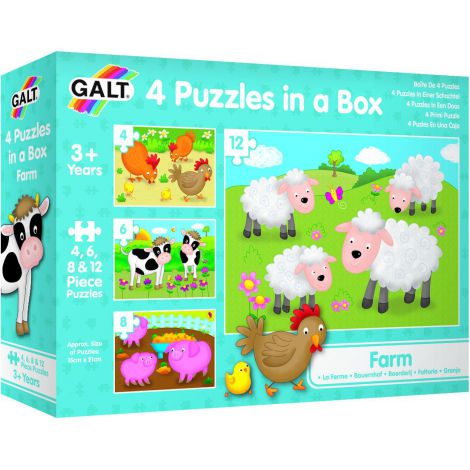 Set 4 puzzle-uri animale de la ferma (4, 6, 8, 12 piese) Galt