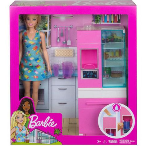 Barbie Set Mobilier Bucatarie Cu Papusa Blonda Mattel