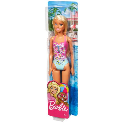 Papusa Barbie Blonda Cu Costum De Baie In Doua Culori Mattel