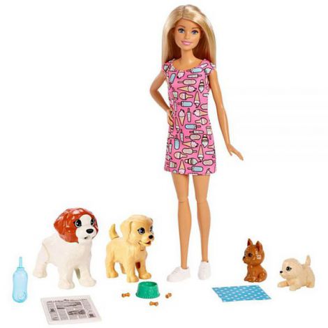 Set Barbie by Mattel Family papusa cu 4 catelusi si accesorii Barbie