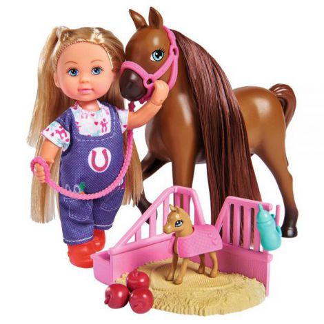 Set Simba Evi Love Doctor Evi Welcome Horse papusa 12 cm cu figurina cal si accesorii ookee.ro
