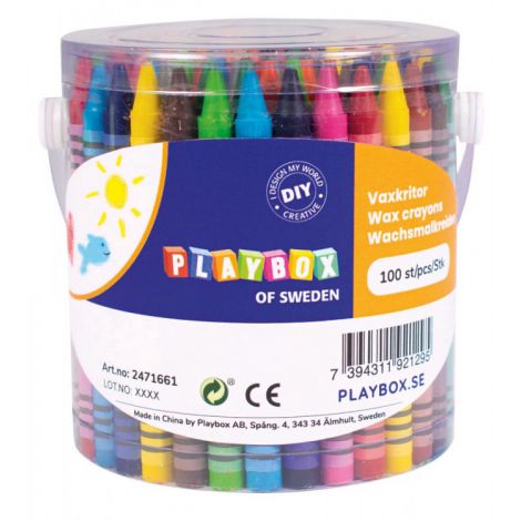 Set de creioane colorate cerate, 100 bucati, non-toxice, Playbox