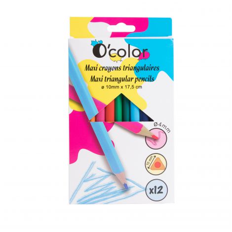 Set 12 creioane colorate triunghiulare maxi mina 4 mm OColor