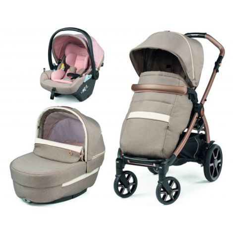 Carucior 3 in 1 Peg Perego Book, Lounge, 0 – 22 kg, Mon Amour, Bej / Roz ookee.ro