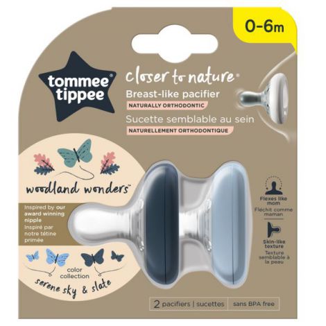 Suzeta Tommee Tippee Closer to Nature, 0-6 luni Breast like pacifier, Gri Inchis-Gri Deschis, 2 buc