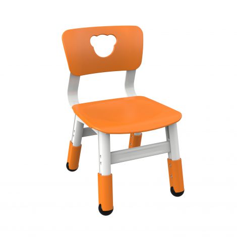 Scaun alb - portocaliu din plastic pentru gradinita, reglabil mas 1-2