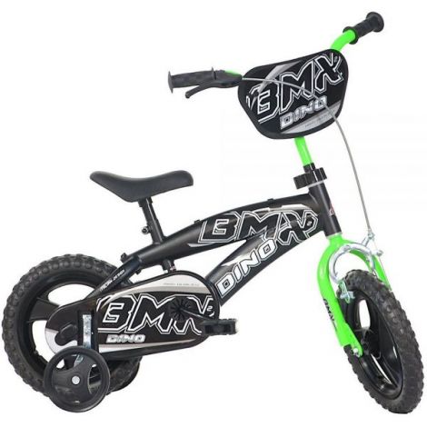 Bicicleta copii 12inch, pentru copii 3-5 ani, bmx negru si verde 125XL-0401-BG Dino Bikes