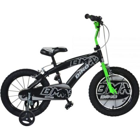 Bicicleta copii 16inch, pentru copii 6-8 ani, bmx negru si verde 165XC-0401-BG Dino Bikes