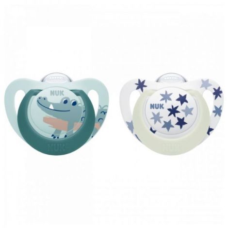Suzeta Nuk Star Day & Night Silicon 6-18 luni M2 Vernil, Set 2 Bucati