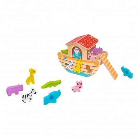 Jucarie din lemn pentru copii si bebelusi de sortat Arca lui Noe Globo cu 12 animale incluse