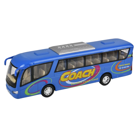 Autobuz sportiv die-cast Coach, cu functie pull-back, 18 cm lungime, albastru