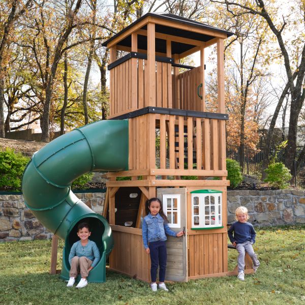 Complex de joaca din lemn, max 12 copii, cu 3 niveluri, Panorama Tower Playhouse, Cedar Summit P280226