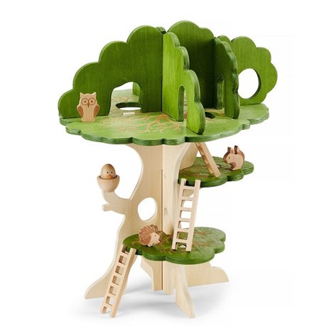 Casuta din copac, set de joaca din lemn cu 3 nivele si accesorii