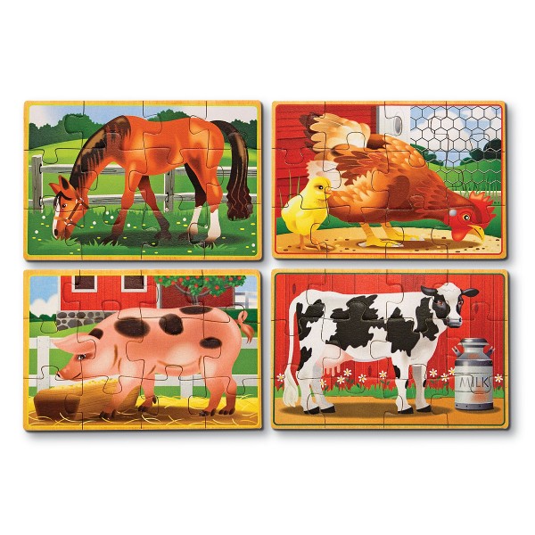 Melissa & Doug - Set 4 puzzle lemn in cutie - Animale domestice
