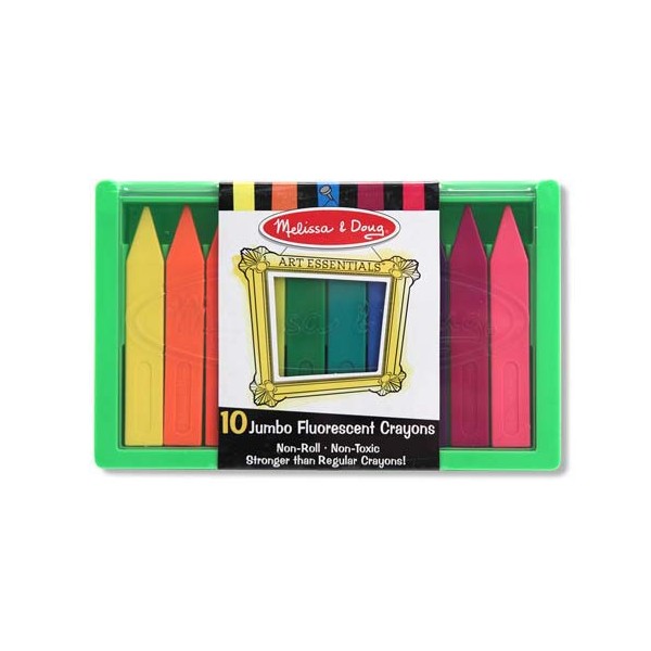 Melissa & Doug - Set 10 creioane colorate groase trunghiulare in culori fluorescente